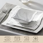 MALACASA 26-Piece Marble Grey Square Dinnerware Sets, Flora Porcelain Dish Set for 6, Service for 6, Microwave & Dishwasher Safe, BPA, Lead & Cadmium Free