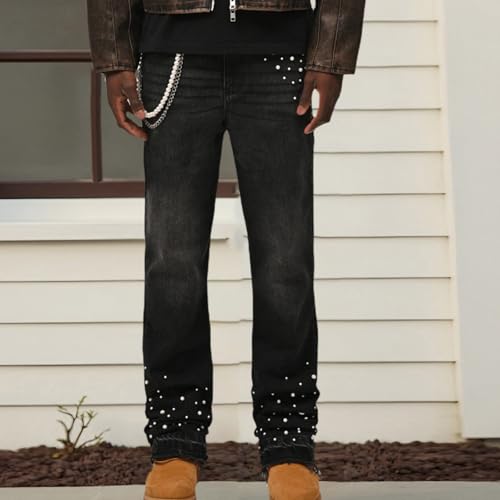 Men Pearl Jeans Stretch Washed Denim Pants Straight Fit High Waist Cargo Denim Pants2