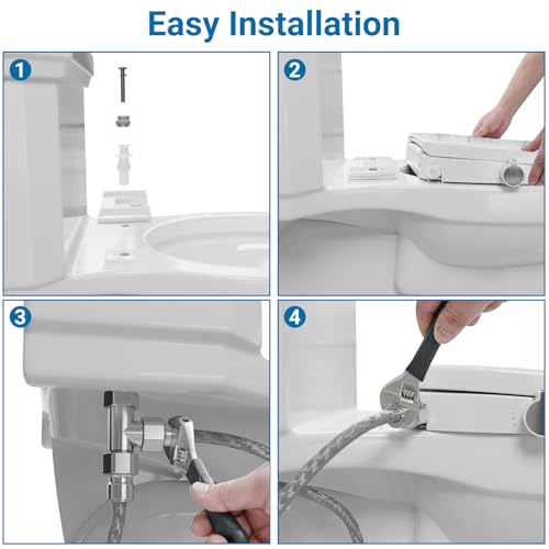Bidet Toilet Seat for Elongated Toilet, PP Non-Electric Cold Water Bidet Attachment with Self-Cleaning Spray Nozzle, Hygienic Toilet Seat Cover for Women, Easy to Install, White, 19 Inch