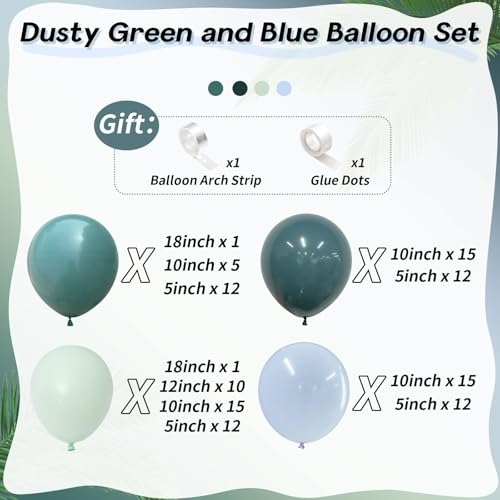 Image of Dusty Slate Blue and Green Garland Balloon Arch Kit, 118pcs Baby Blue Green Party Balloons Balloons for Boys Baby Shower Jungle Woodland Ocean Beach Under The Sea One 1st Birthday Party Decorations