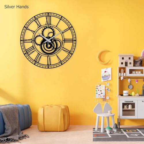 Image of Wall Clock Stylish Metal Analog Wall Clock for Living Room, Bedroom, Office, Kitchen, Home and Hall | Antique Fancy Big Size Modern Wall Watch (Black(DA-190), 40 CM)