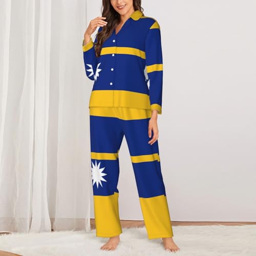 Pyjama drapeau de Nauru ensemble homewear manches longues pour le week-end - 2