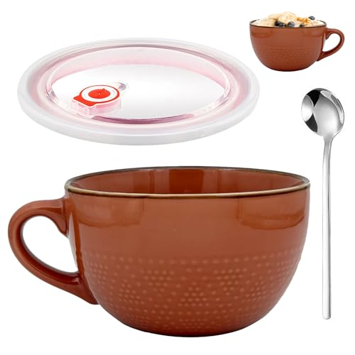 YUNXCNA Taza de Café Grande, 700 ml Taza de Café de Cerámica, Cuencos de Yogur, Tazas de Té, Tazón para Sopa de Fideos, con Asa, Apto para Cafés, té, Cereales, Leche y Postres, Rojo