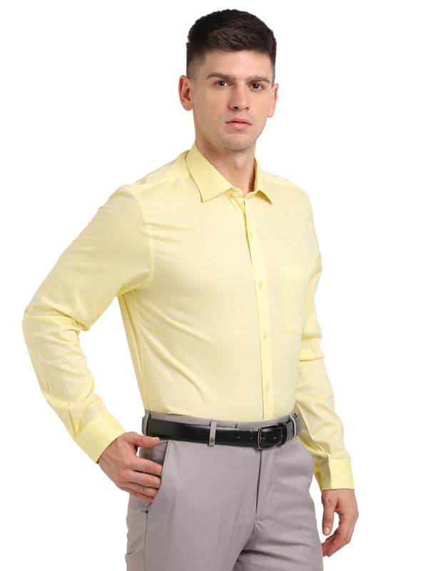 Image of Turtle Men 100% Cotton Slim Fit Lemon Solid Formal Shirt