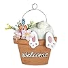 Easter sign welcome bucket bunny wall decor farmhouse rabbit decorations for home rustic wooden hanging sign funny bunny decor for front door garden yard indoor outdoor holiday  urban country home decor