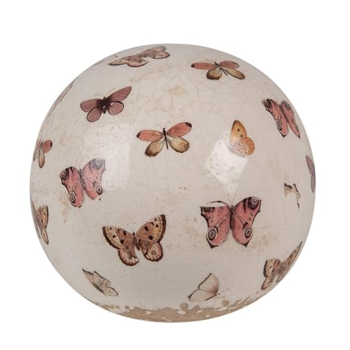 Clayre & Eef Sfera decorativa Ø 12 x 12 cm Beige Rosa Ceramica Farfalla