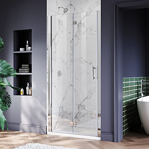 Elegant 36" W X 72" H Bifold Shower Enclosure Bathroom Shower Doors 6Mm Safety Bi-Fold Glass,Hinged Frameless Shower Door With 1/4" Clear Glass,Reversible Folding Shower Door,Chrome Finish #TOP4
