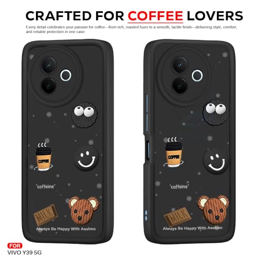 Image of AESTMO Back Case Cover for Vivo Y39 5G | Cute Fun Cartoon 3D Ball | Coffee Silicone Case | Full Body Protection | Camera Protection Back Cover for Vivo Y39 5G (Black)