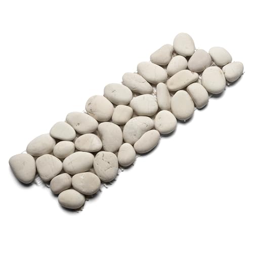 CNK Tile White Pebble Tile Border - 4" x 12" Unpolished Natural River Stone for Bathroom Kitchen Pool & Outdoor - Eco-Friendly Rustic Design Easy Installation - Walls Floors & Backsplashes - Pack of 1