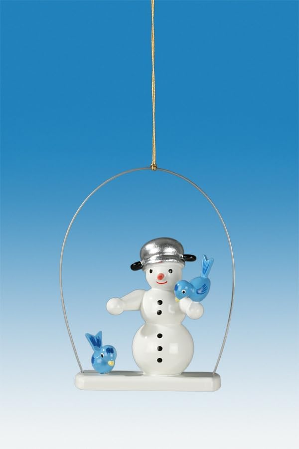 Snowman in Ring with Birds, Height Approx. 6 cm, Christmas Tree Decoration