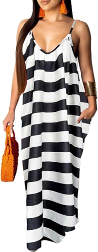 Image of Women's Casual Summer Maxi Dresses Sleeveless Adjustable Spaghetti Strap Loose Plus Size Dresses