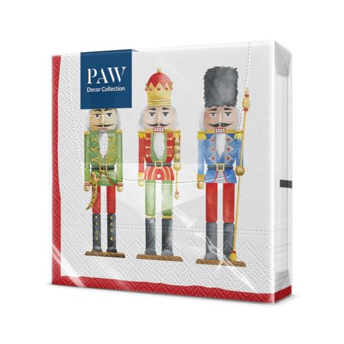 PAW - Servilletas de Papel 3 Capas (33 x 33 cm) | 20 Unidades | Servilletas de Navidad con motivos invernales y navideños | Ideales para la mesa festiva | Color: Nutcracker's Soldiers