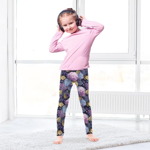 Girls Leggings Pink Hydrangea Flowers Soft Toddler Leggings for Girls Kids Pants Size 4T-10T4