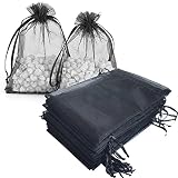 Pimuza 100 Pcs 4x6 inch Gift Wrap Bag Black,Organza Sheer See Through Tulle Fabric,Drawstring Reusab