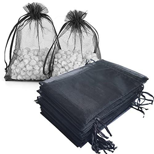 Pimuza 100 Pcs 4X6 Inch Gift Wrap Bag Black,Organza Sheer See Through Tulle Fabric,Drawstring Reusable Pouches For Baby Shower Favor,Bachelorette Party,Sample Packing Decorative,Valentine Day,Set Of 1 #TOP14