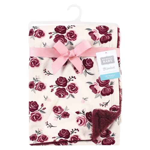 Image of Hudson Baby Unisex Baby Plush Blanket with Furry Binding and Back, Rose, One Size