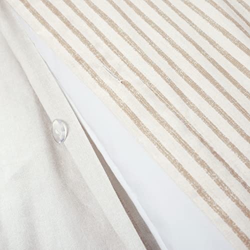 Image of Lush Decor Farmhouse Stripe Reversible Cotton Duvet Cover King Size 3 Piece Set Neutral - Farmhouse Bedding Set King - Striped Duvet Cover