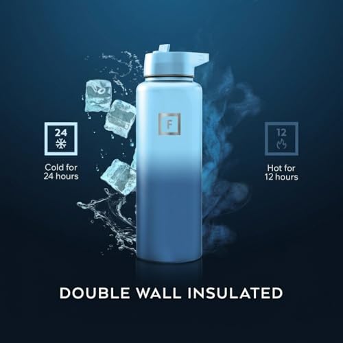 Image of IRON FLASK 40 oz Wide Mouth Water Bottle with Straw | Insulated Stainless Steel Sports Water Bottle with Leakproof Straw Lid - BPA Free, Cold 24 Hrs, Sweat Free (Blue Waves)