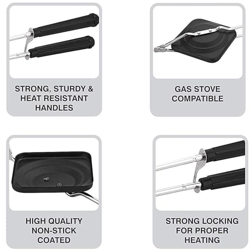 Image of Pop Up Sandwich Maker for Gas Stove Non Stick | Compatibility with Gas Stoves | Flame-Proof Design | Crispy Toasted Bread Sandwich Maker | Long-lasting Heat Resistant Handle | Black