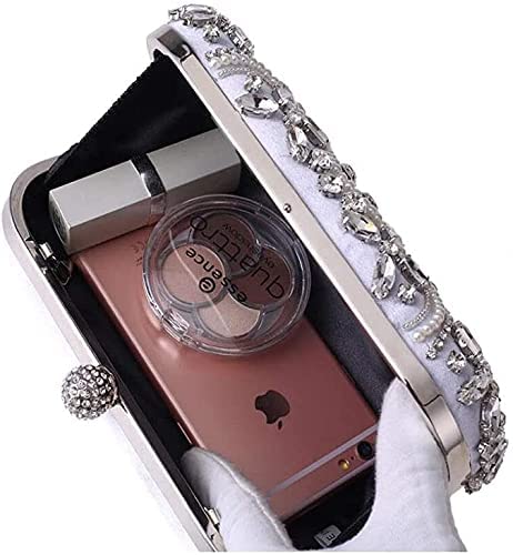RajoNN Abendhandtaschen für Damen, Tasche, Strass, Hochzeit, Bankett, Clutch, Schultertasche, Kettentasche (Silber) (Schwarz)