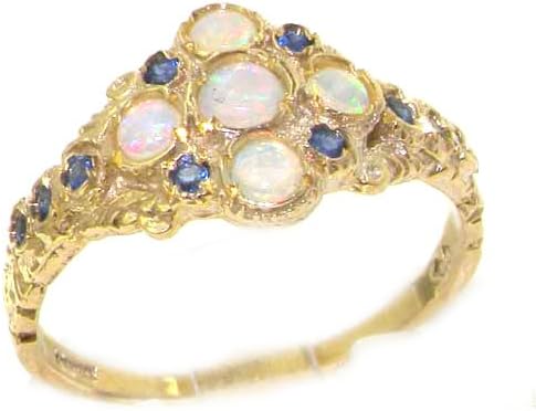 9K Yellow Gold Opal & Sapphire English Cluster Ring - Size 6.5 - Sizes 5 to 12 Available