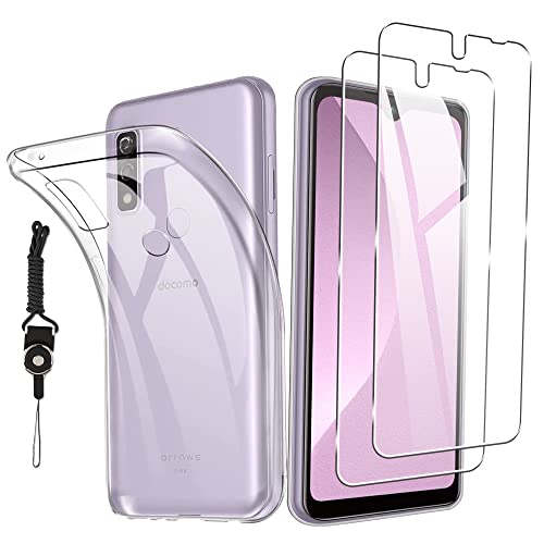 【2枚セットArrows We F-51B / FCG01 用の ガラスフィルム + Arrows We 用の ケース クリア】 日本製素材旭硝子製 強化ガラス 高硬度9H ガラスフィルム 指紋防止 液晶保護フィルム + ケース クリア 全透明 カバー TPU 耐衝撃 柔らかい すり傷防 Arrows We