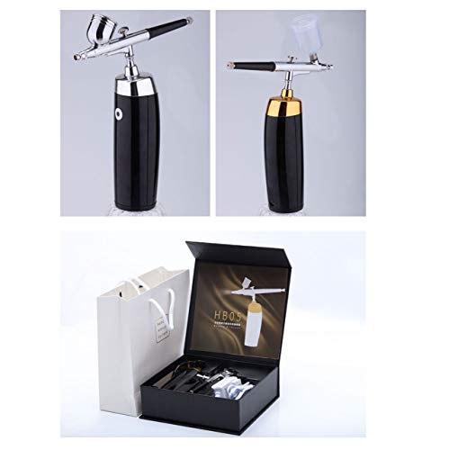 I.E.E. Rechargeable Portable Makeup Airbrush Set with Mini Air Compressor Ink Cup Spray Pen for Tattoo Nail Art Face Paint Cake Decoration Coloring Model (Black + Silver)