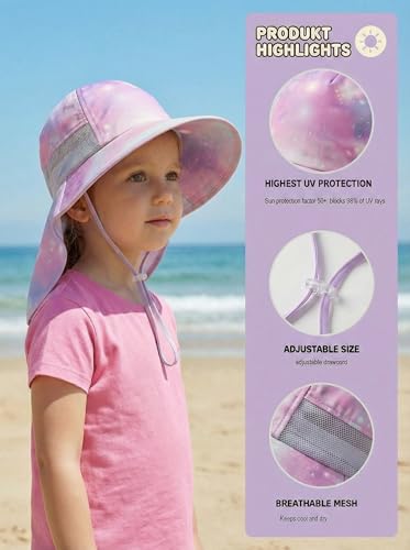 Image of icolor Kids Sun Hat UPF50+ Sun Protection Bucket Hat Toddler Summer Beach Play Hats with Neck Flap for Girl Boy Ages 3~10