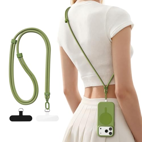 Phone Lanyard Crossbody with 2 TPU Phone Tabs Adjustable Anti Theft Phone Strap Crossbody Premium Metal Buckles Skin-Friendly Universal Cell Phone Neck lanyard for iPhone 17 Pro Max Green