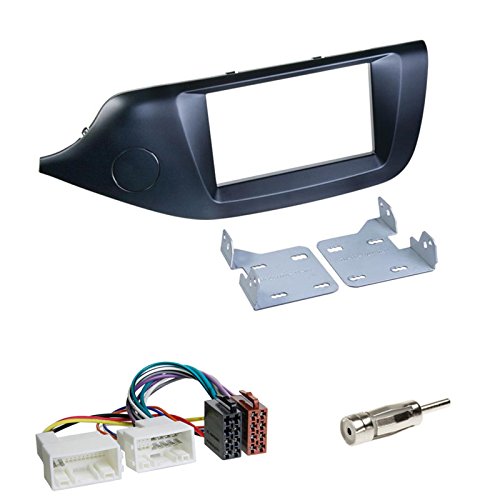 Zestaw do montażu: radio samochodowe podwójna 2-DIN ramka radiowa radio przysłona uchwyt czarny matowy + ISO kabel przyłączeniowy do radia adapter do Kia CEE´d (JD) ab06/2012 CEE´d_sw (JD) ab09/2012 pro_CEE´d (JD) ab03/2013
