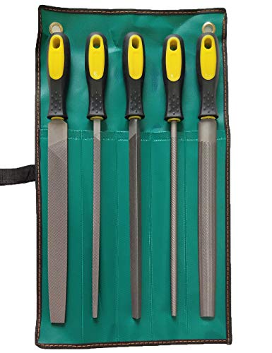 Ycammin 10 Inch Premium Grade High Carbon Hardened Steel File Set/Comfortable Rubber Hand Grip Handles/Best For Shaping Wood/Leather/Metal & Sharpening Tools(5 Pcs)(Steel File, 10''Steel File) #TOP3