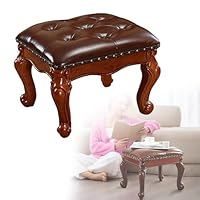 アンティーク　木製フットスツール Amazon｜ヴィンテージ風 木製スツール PUレザー オットマン 足