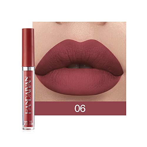 6 Colors Matte Liquid Lipstick Makeup Set, Long-Lasting Wear Non-Stick Cup Not Fade Waterproof Lip Gloss (A)