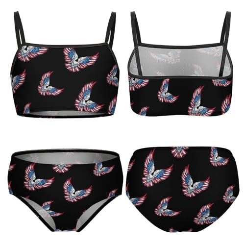 American Flag Angel Wings Girls Swimsuits Two Piece Bikini Sets Beach Sport Swimwear Bathing Suit3