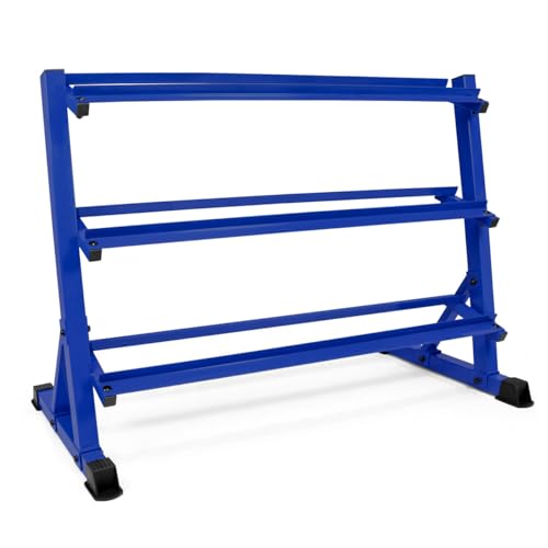 WF Athletic Supply Heavy-Duty Dumbbell Rack Stand, Weight Rack for Home Gym, Weight Holder, Available Sizes for Storage 5-50LB 3-Tier Blue, RACK ONLY