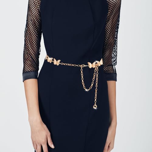 Butterfly Belt Gold Waist Chain Belts Fashion Metal Waist Chain Belt for Women Adjustable Dress Body Belly Link Decorated Skinny Waists Belts for Jeans and Dress3