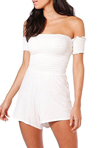 COOleggings Ladies Strapless Short Sleeve Bandeau Jumpsuit Rompers White S