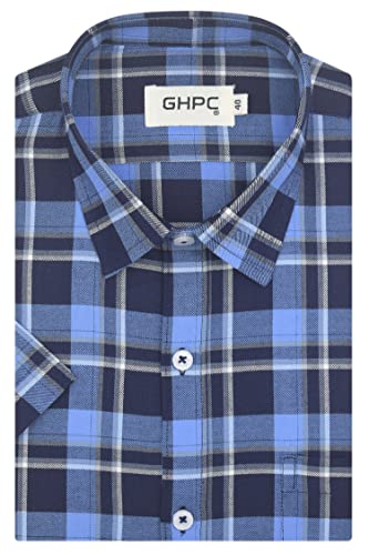 Image of GHPC 100% Cotton Checkered Half Sleeves Regular Fit Formal Shirt for Men