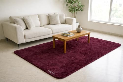 Rugs for Living Room – 6x16 Feet Long Runner Solid Fur Large Carpet | Ultra Soft, Washable, Non–Slip for Bedroom and Big Halls | Fluffy Handmade Rug | Made in India (Wine)