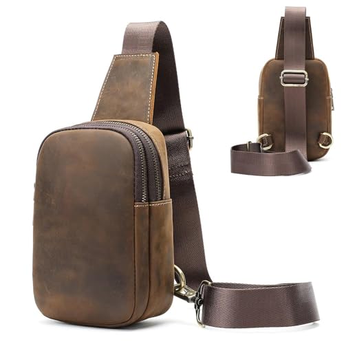 Genuine Leather Sling Bags for Men Crossbody Purse Vintage Small Messenger Shoulder Bag for Phone Side Chest Daypack Bag