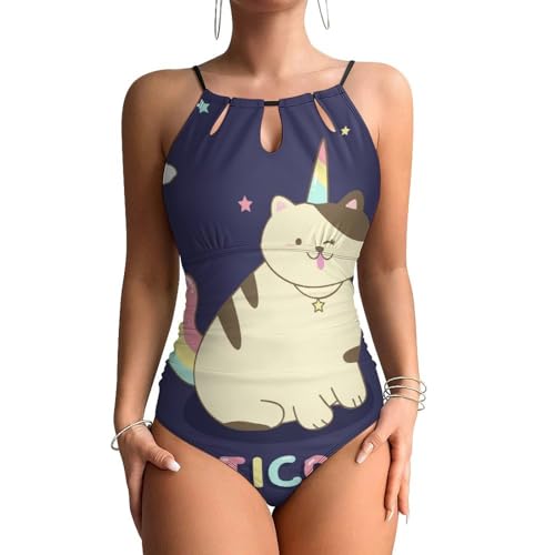 Monokini contrôle ventre chat licorne maillot une pièce gainant femme