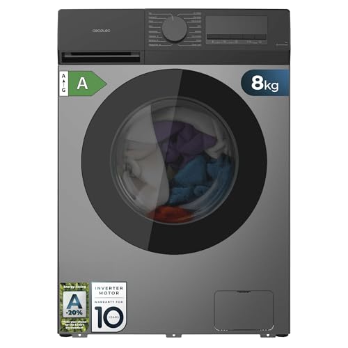 Cecotec Lavadora Carga Frontal 8Kg Bolero DressCode 8450 Inverter Steel, 1400 rpm, 16 programas, Clase A-20%, Motor Inverter Plus, Allergy Care, Pearl Drum, Función Silence, Stop&Go y Kid Lock, Steel