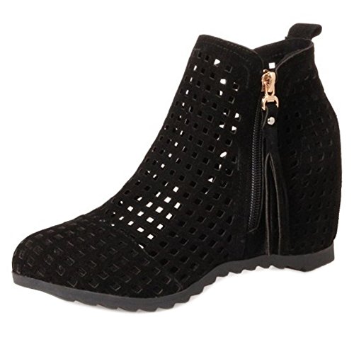 COOLCEPT Femmes Bottines Automne Cut Out Talon Compense Fermeture Eclair Cote Cover