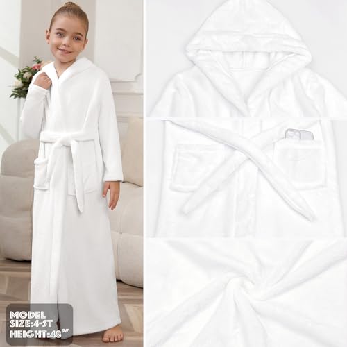 Image of Jxstar Girls Bathrobes Kids Long Hooded Robes Plush Full Length Coral Fleece Pajamas Sleepwear