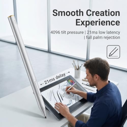 Image of Stylus Pen Compatible with Surface Pro, 4096 Pressure Levels & Tilt Active Pen, MPP 2.0 Palm Rejection Touch Screen Pencil, 80H Battery (Silver)