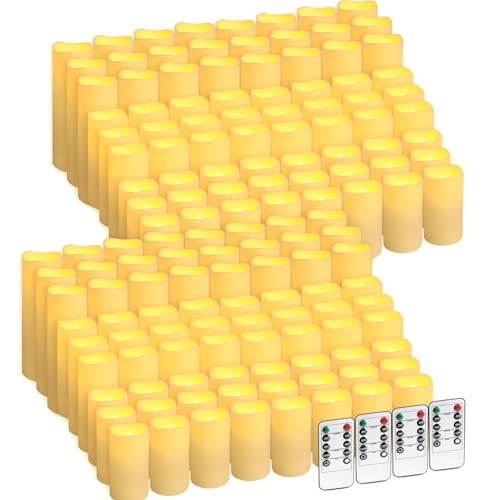 Image of 144-Pack LED Flameless Candles with Remote Control - Battery Operated, Timer, Dimmable, 3D Flame Flickering , Perfect for Halloween Christmas Parties,Wedding,Home Decor ,Gift and Special Occasions.