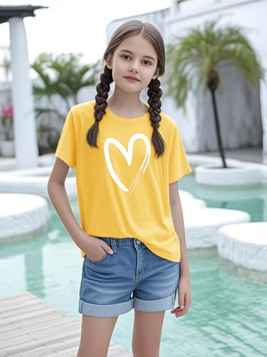 Image of Girls Short Sleeve Tee Shirts Kids Summer Crewneck Tops 5-14 Years