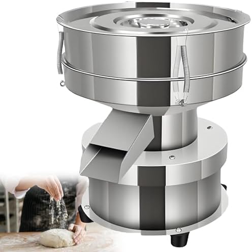 50W Electric Vibrating Screening Machine - Automatic 304 Stainless Steel Flour Sifter with 2 Sieves (40/60 Mesh) 1350 RPM for Flour & Granular Materials, 15CM