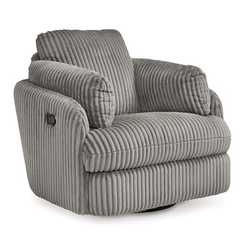 Signature Design by Ashley Tie-Breaker Swivel Glider Recliner, 2 Bolster Pillows, Hidden Storage, Fabric Upholstery, 41.38" W x 40.25" D x 39.75" H, Light Gray