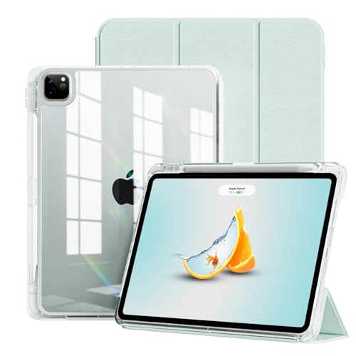 Image of JKSML Case for iPad Air 13 Inch M3 /M2 (2025 /2024) /iPad Pro 12.9 inch 6th /5th /4th Gen(2022 /2021 /2020) with Pencil Holder,2 in 1 Removable Clear Back,2nd Gen Pencil Charging, Auto Sleep /Wake,Light Green